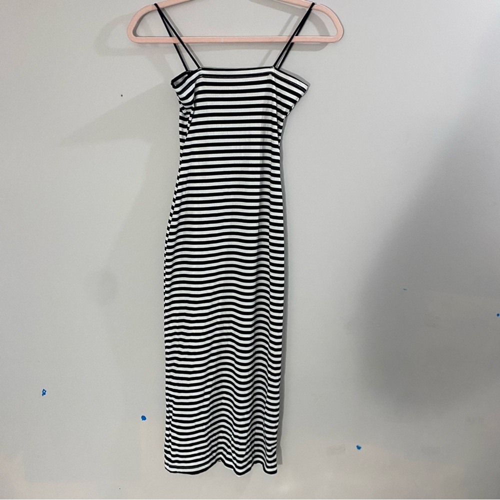 Dazy Ribbed Midi Dress, Black And White Stripes, Size Extra Small, XS